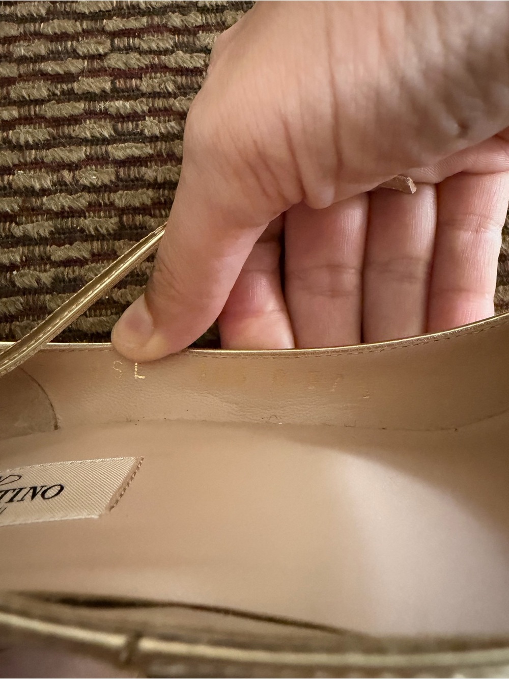 Valentino Garavani Metallic Gold Leather Ballet Flats with Ankle Strap - Picture 3 of 4